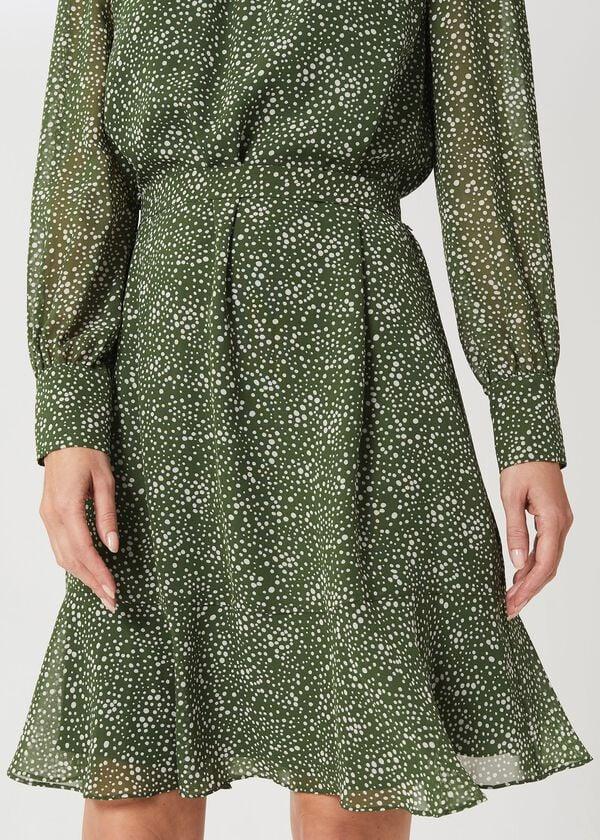 Hobbs Frances Spot Belted Dress Fern Green