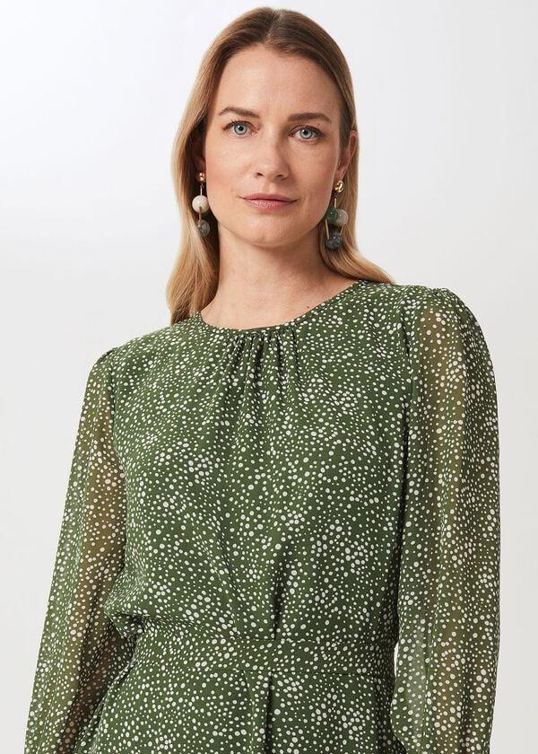 Hobbs Frances Spot Belted Dress Fern Green