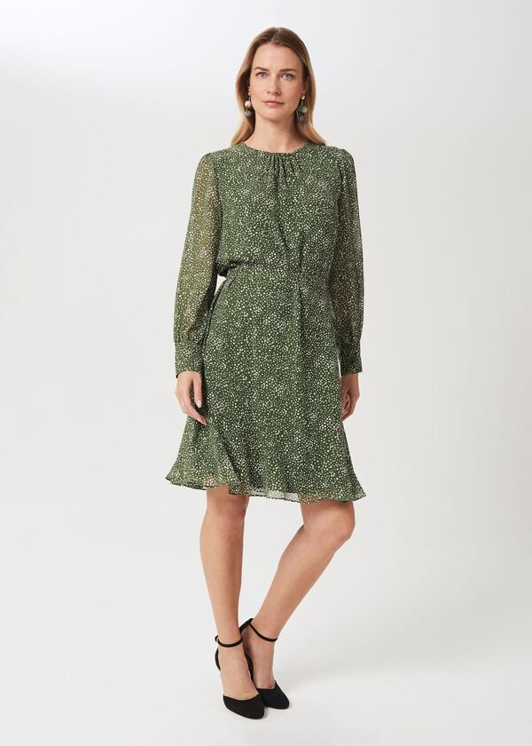 hobbs Frances Spot Belted Dress Fern Green
