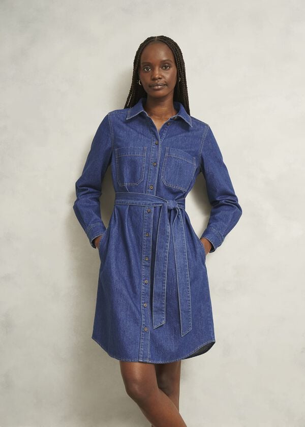 hobbs Francesca Denim Dress Mid Wash Blue