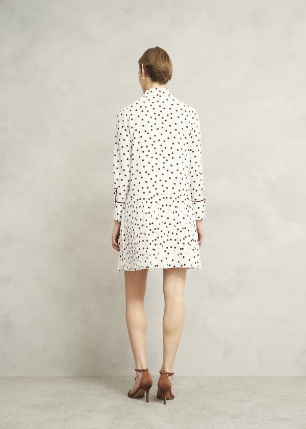 Hobbs Francesca Pleated Spot Dress Ivory Brown