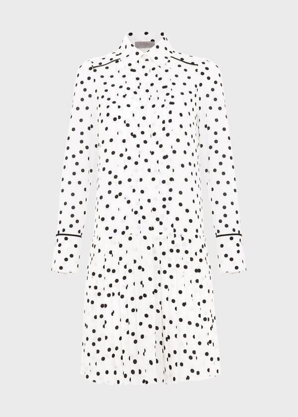 Hobbs Francesca Spot Pleated Dress Ivory Black