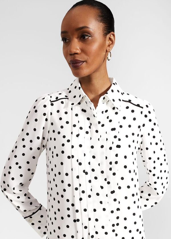 Hobbs Francesca Spot Pleated Dress Ivory Black