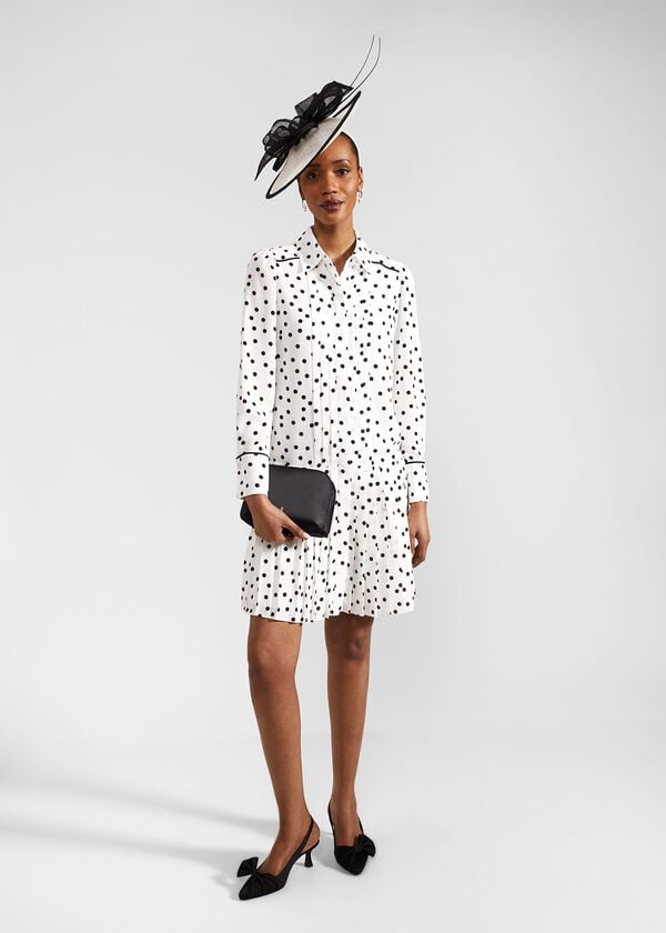 hobbs Francesca Spot Pleated Dress Ivory Black