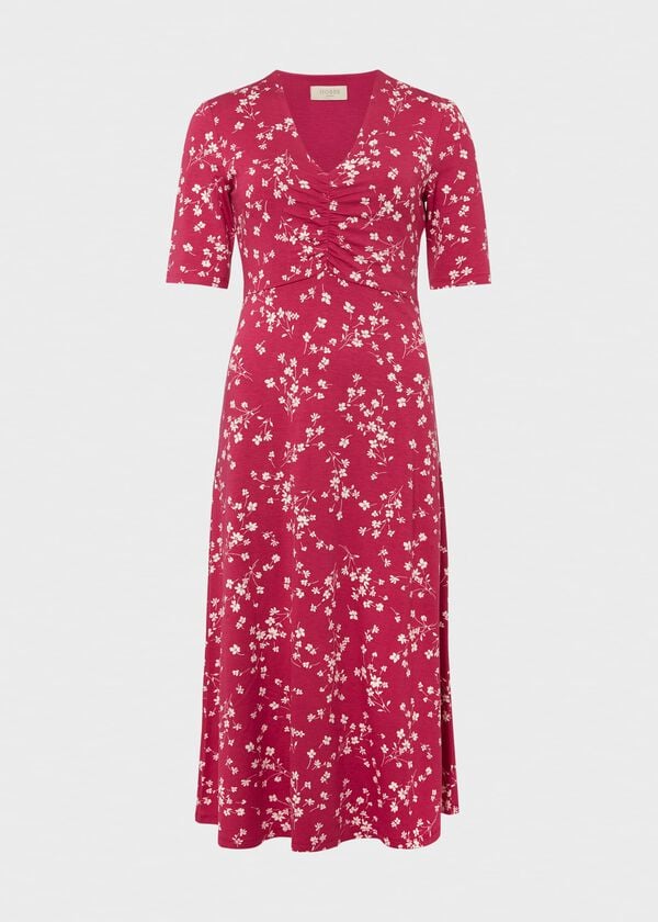 Hobbs Frankie Jersey Dress Raspberry Ivory