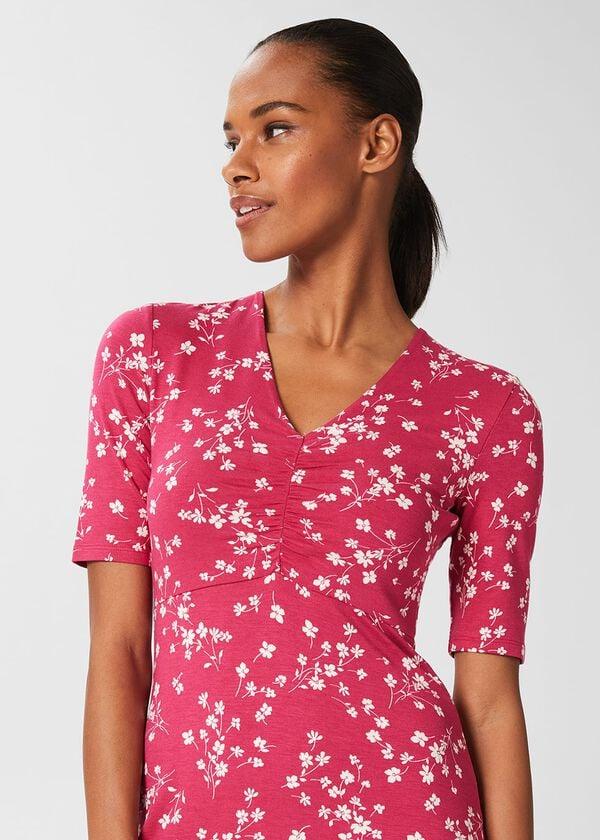 Hobbs Frankie Jersey Dress Raspberry Ivory