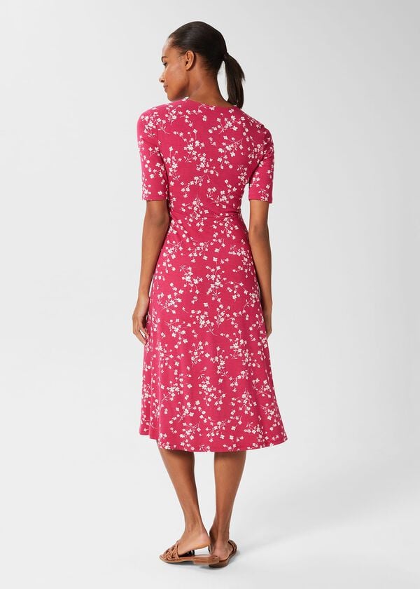 Hobbs Frankie Jersey Dress Raspberry Ivory