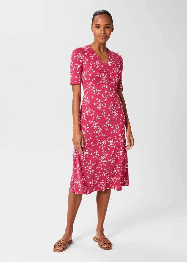 hobbs Frankie Jersey Dress Raspberry Ivory