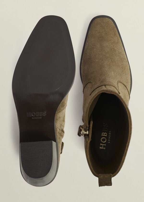 Hobbs Frankie Suede Western Boots Dark Tan