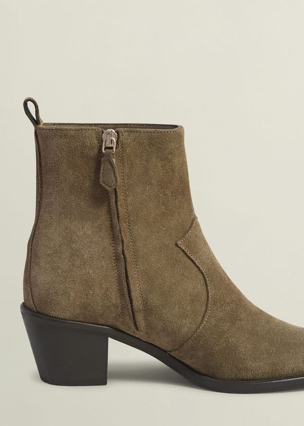 Hobbs Frankie Suede Western Boots Dark Tan