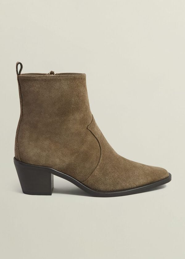 hobbs Frankie Suede Western Boots Dark Tan