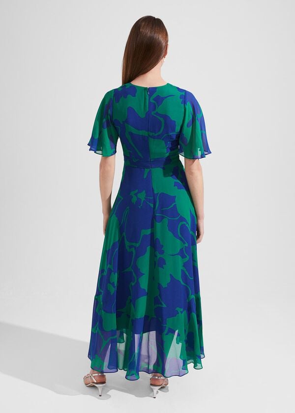 Hobbs Freya Silk Fit And Flare Dress Blue Green