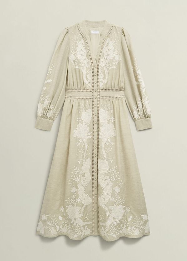 Hobbs Frida Embroidered Dress Beige