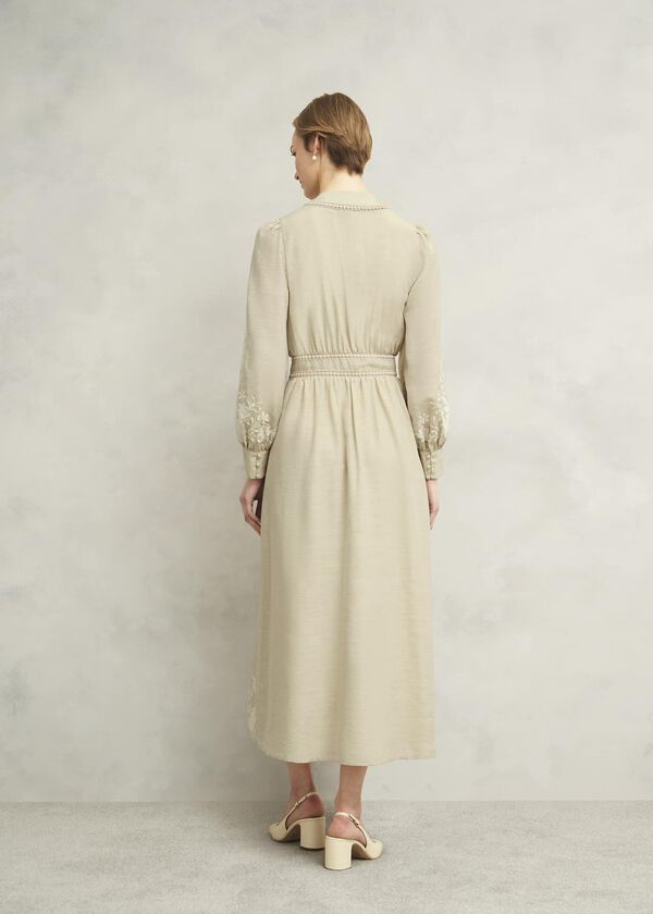 Hobbs Frida Embroidered Dress Beige