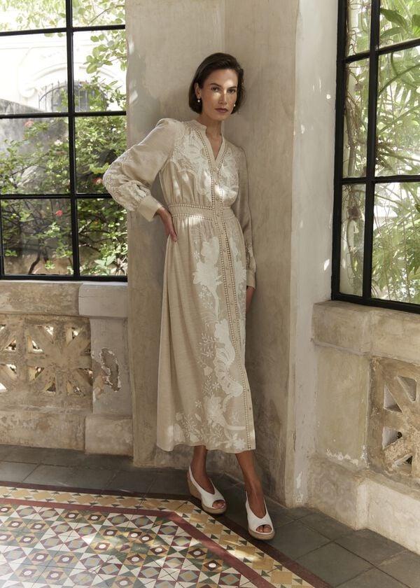 hobbs Frida Embroidered Dress Beige