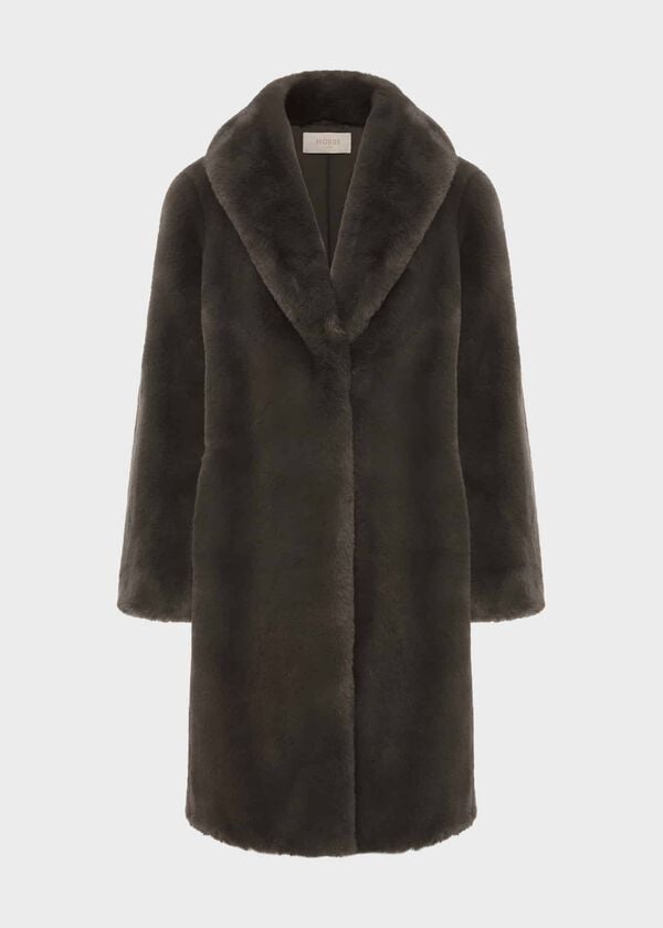 Hobbs Gabby Faux Fur Coat Dark Charcoal