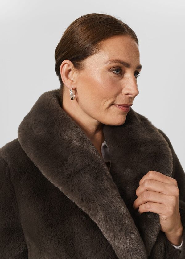 Hobbs Gabby Faux Fur Coat Dark Charcoal