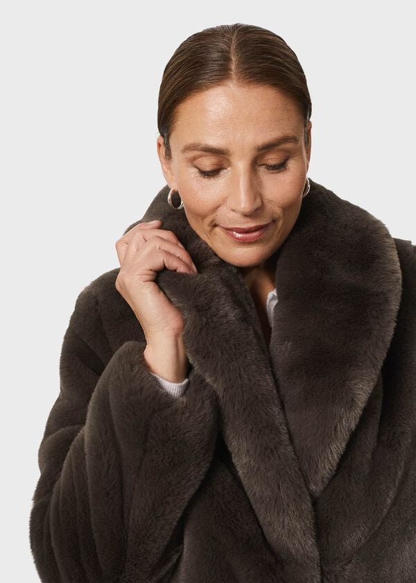 Hobbs Gabby Faux Fur Coat Dark Charcoal