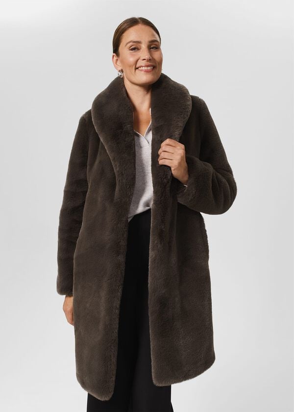 hobbs Gabby Faux Fur Coat Dark Charcoal