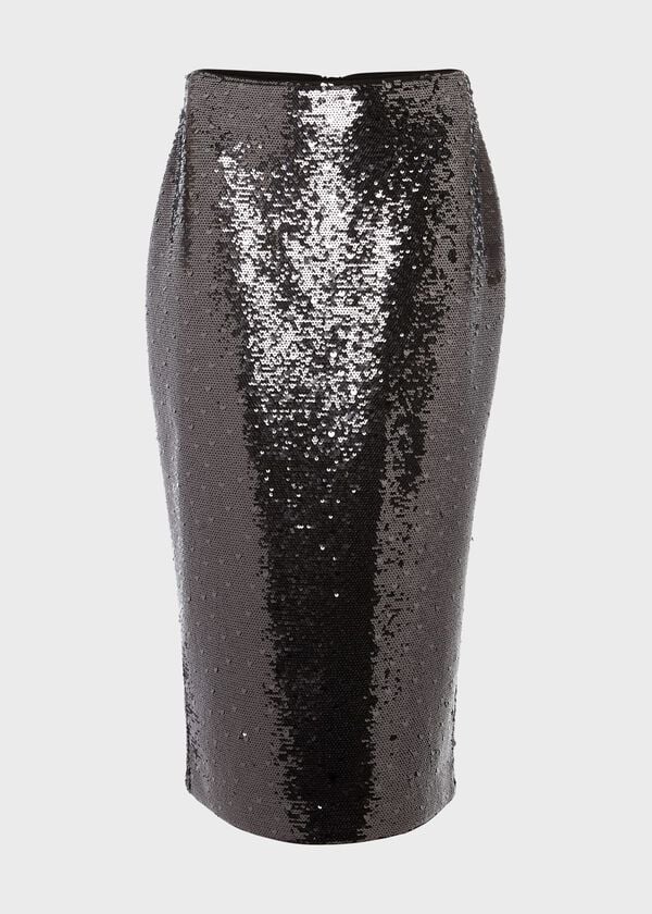 Hobbs Genevieve Sequin Pencil Skirt Silver