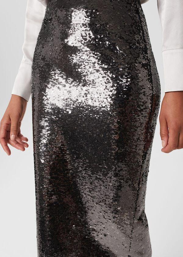 Hobbs Genevieve Sequin Pencil Skirt Silver