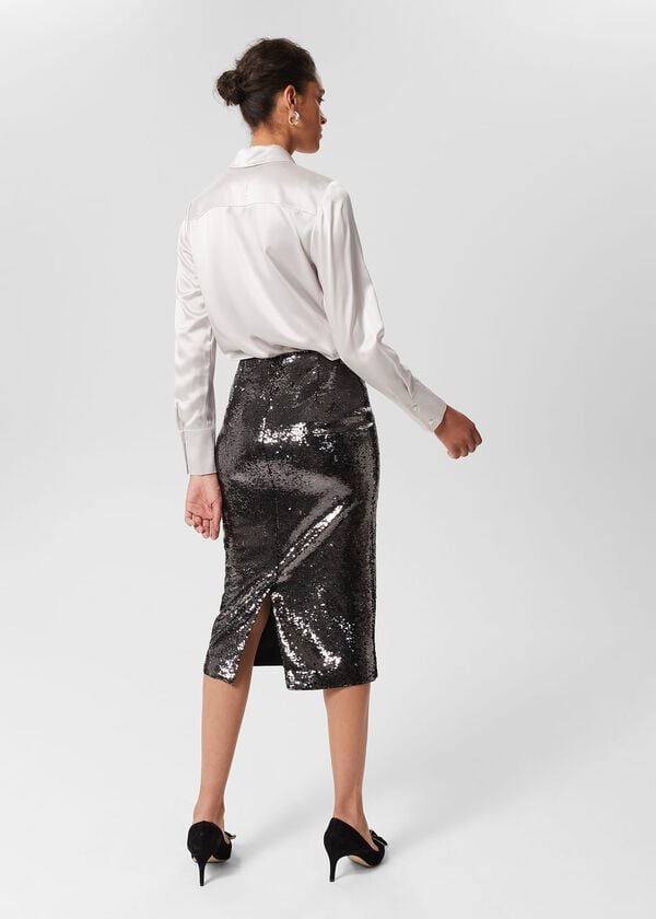 Hobbs Genevieve Sequin Pencil Skirt Silver