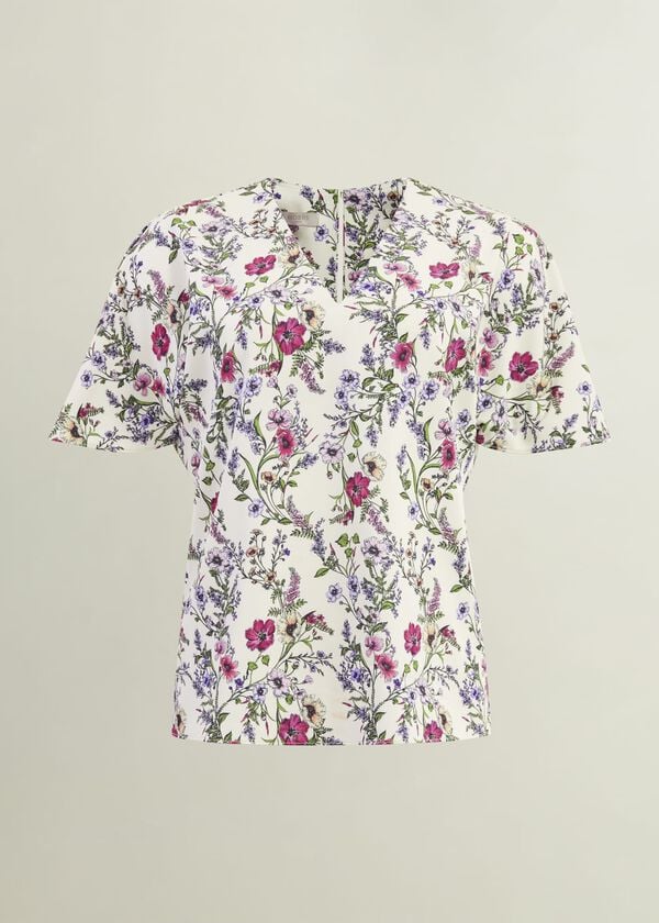 Hobbs Gigi V Neck Top Cream Multi