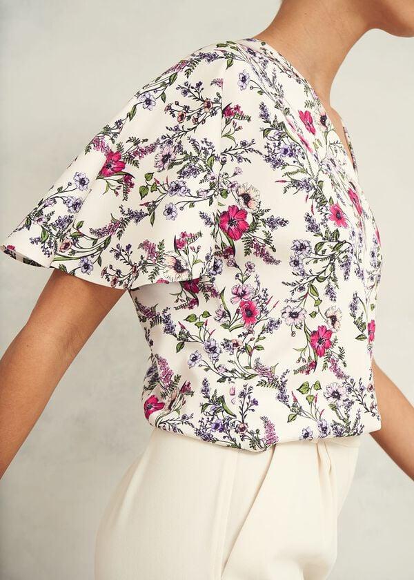 Hobbs Gigi V Neck Top Cream Multi