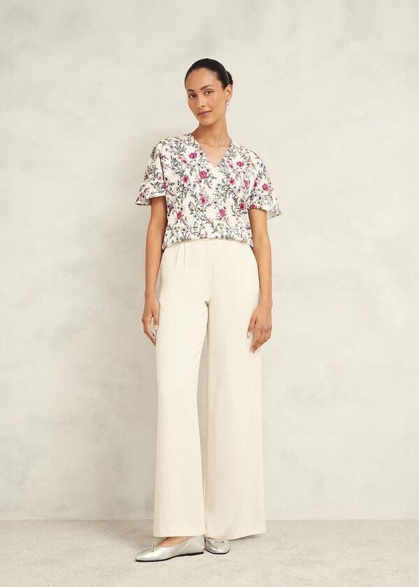 hobbs Gigi V Neck Top Cream Multi