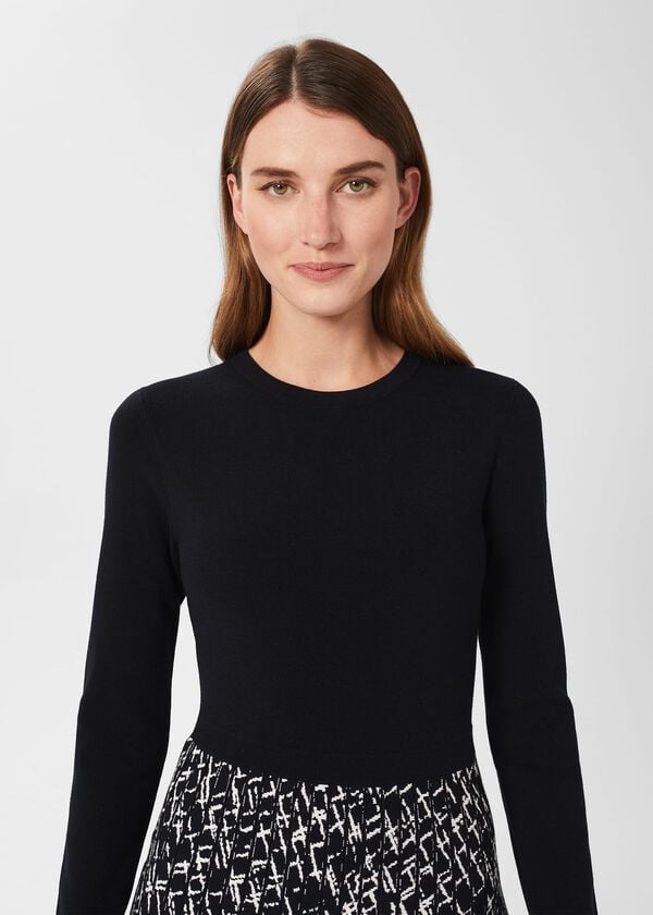 Hobbs Gill Knitted Dress Navy Ivory