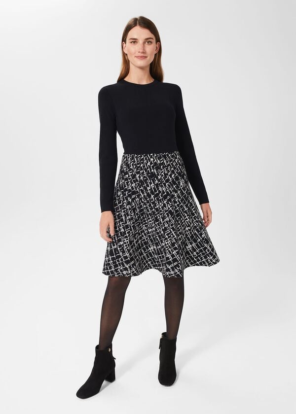 hobbs Gill Knitted Dress Navy Ivory
