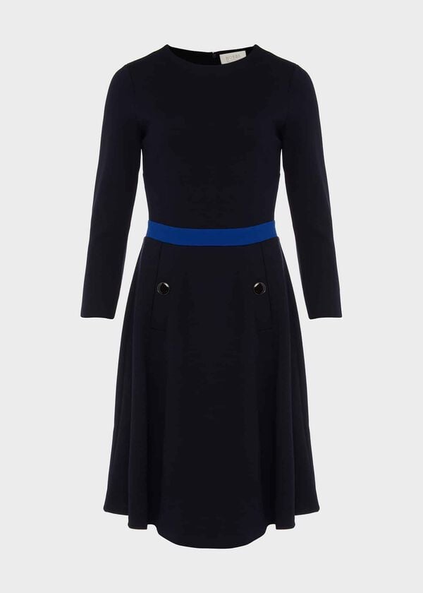 Hobbs Gina Ponte Jersey Dress Navy Blue