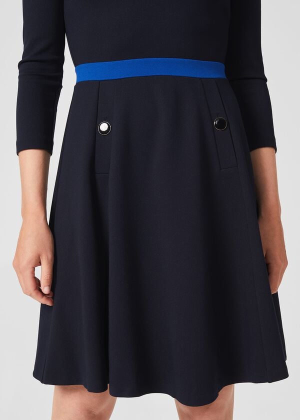 Hobbs Gina Ponte Jersey Dress Navy Blue