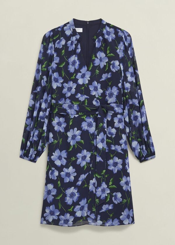 Hobbs Gracie Tie Waist Dress Midnight Multi