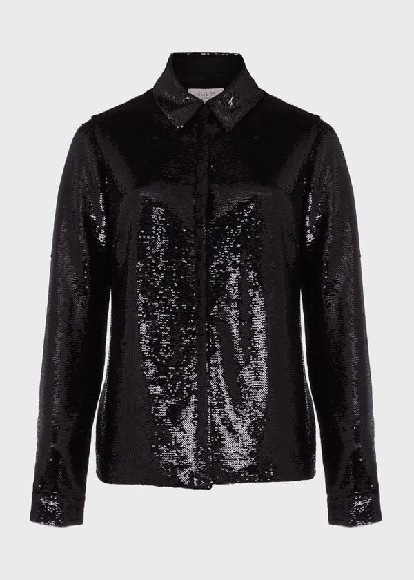 Hobbs Greta Sequin Shirt Black