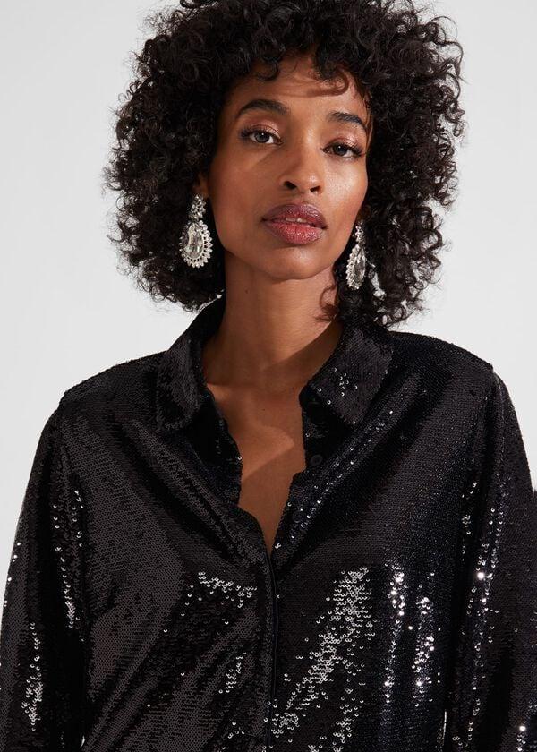 Hobbs Greta Sequin Shirt Black