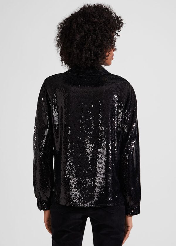 Hobbs Greta Sequin Shirt Black