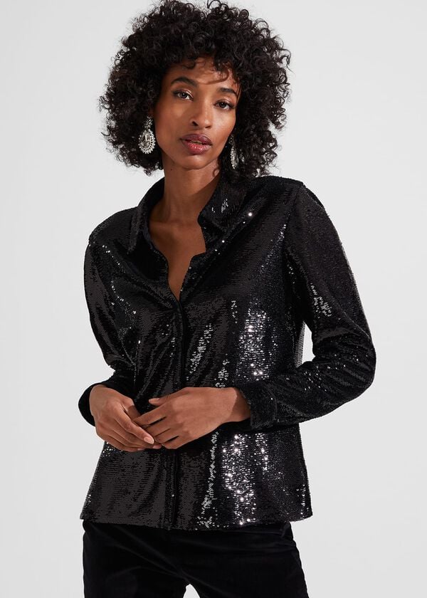 hobbs Greta Sequin Shirt Black