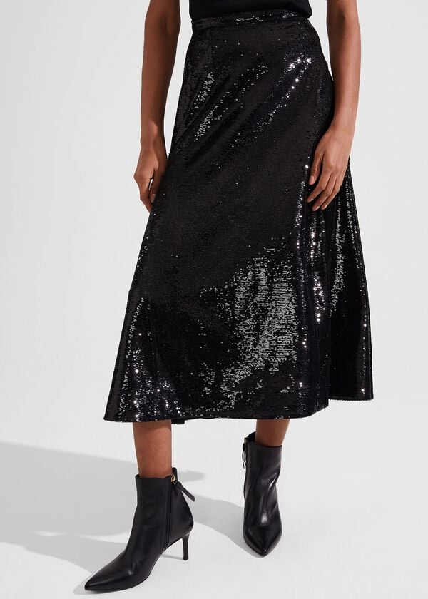 Hobbs Greta Sequin Skirt Black