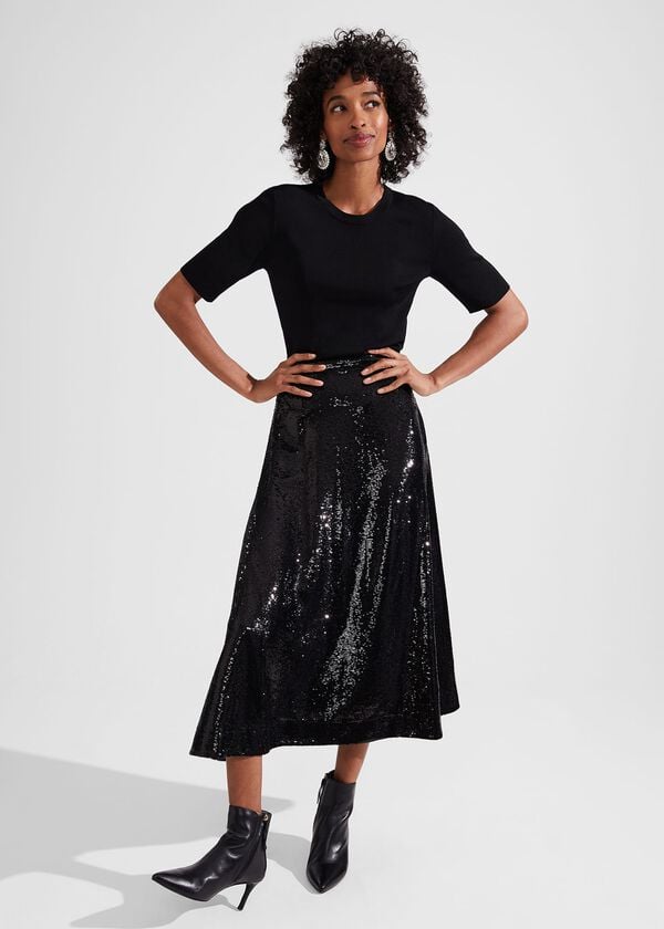hobbs Greta Sequin Skirt Black
