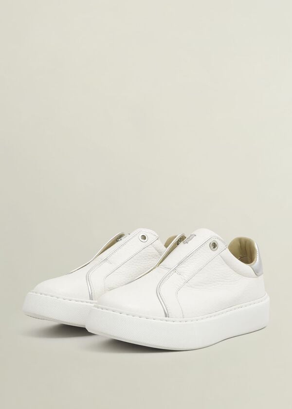 Hobbs Greta Slip-On Leather Trainers Ivory Silver