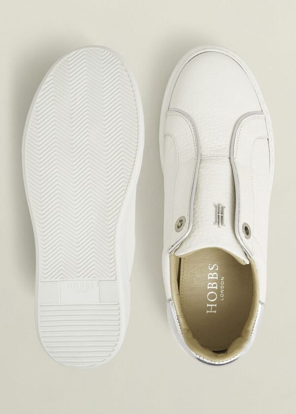 Hobbs Greta Slip-On Leather Trainers Ivory Silver
