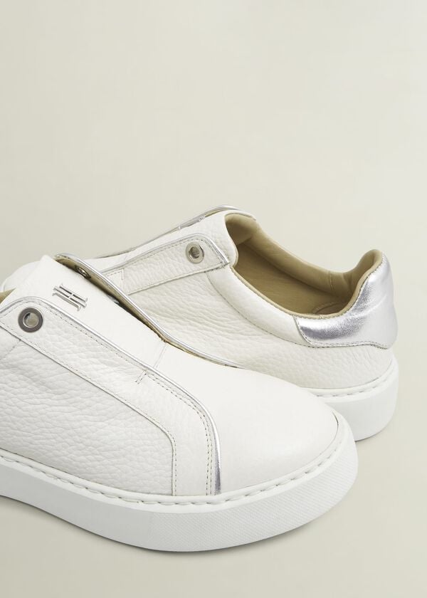 Hobbs Greta Slip-On Leather Trainers Ivory Silver