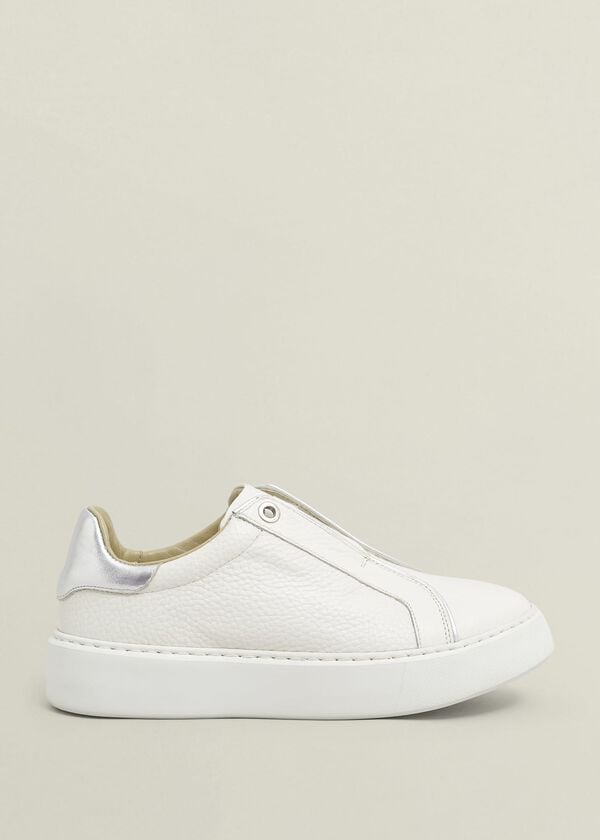 hobbs Greta Slip-On Leather Trainers Ivory Silver