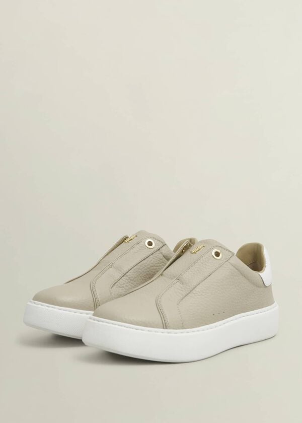 Hobbs Greta Slip-On Leather Trainers Light Beige