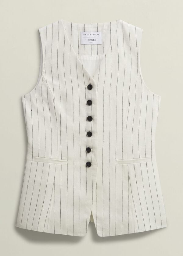 Hobbs Groombridge Linen Waistcoat Ivory Navy