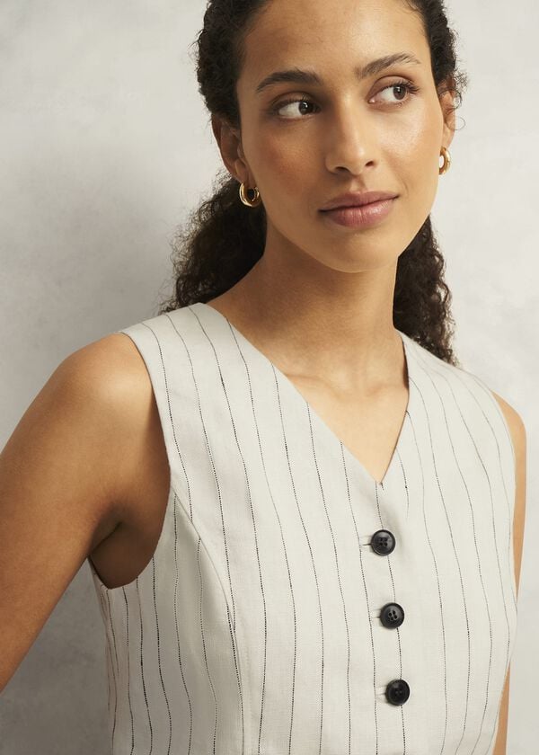 Hobbs Groombridge Linen Waistcoat Ivory Navy