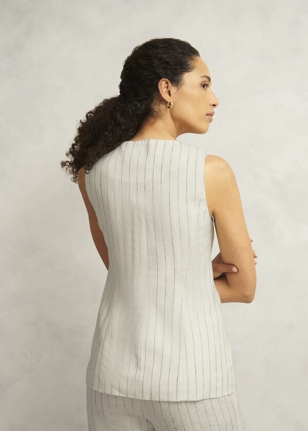 Hobbs Groombridge Linen Waistcoat Ivory Navy