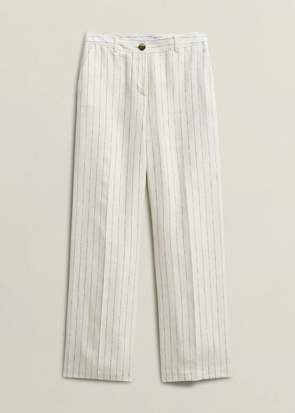 Hobbs Groombridge Linen Wide Trousers Ivory Navy