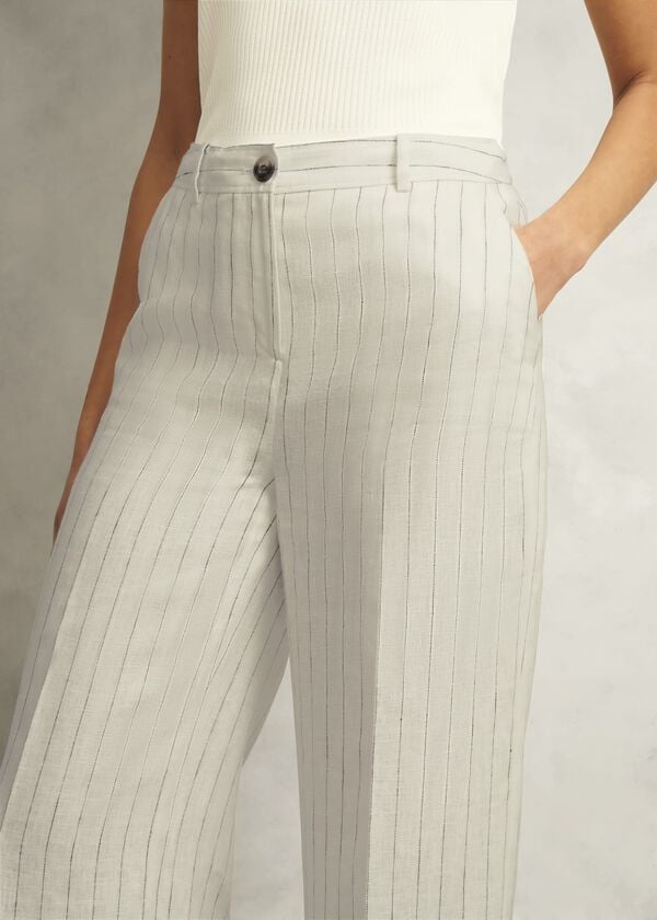 Hobbs Groombridge Linen Wide Trousers Ivory Navy